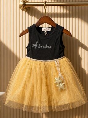 NWT Doe A Dear Toddler Girls Black Gold Tutu Sleeveless Logo Dress - Size 2T
